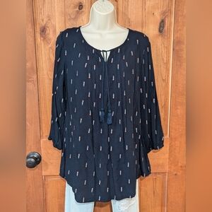 Sonoma Navy Blouse with Tassel Accent